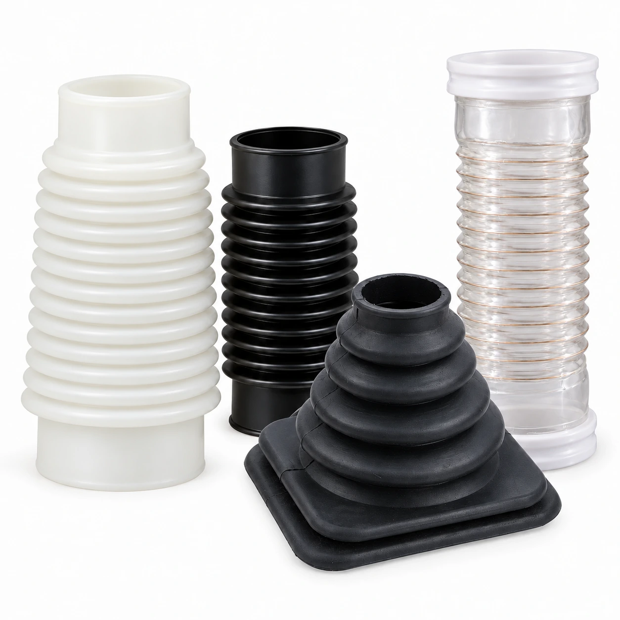 High-pressure rubber hose with threaded fittings, molded rubber hose bends and colored silicone connectors